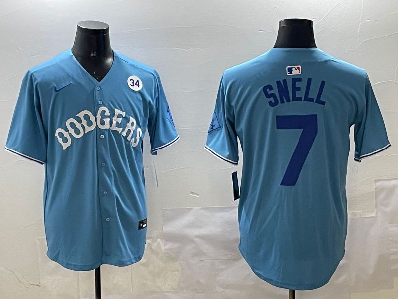 Men Los Angeles Dodgers 7 Snell Light Blue Joint Name 2025 Nike MLB Jersey style 19